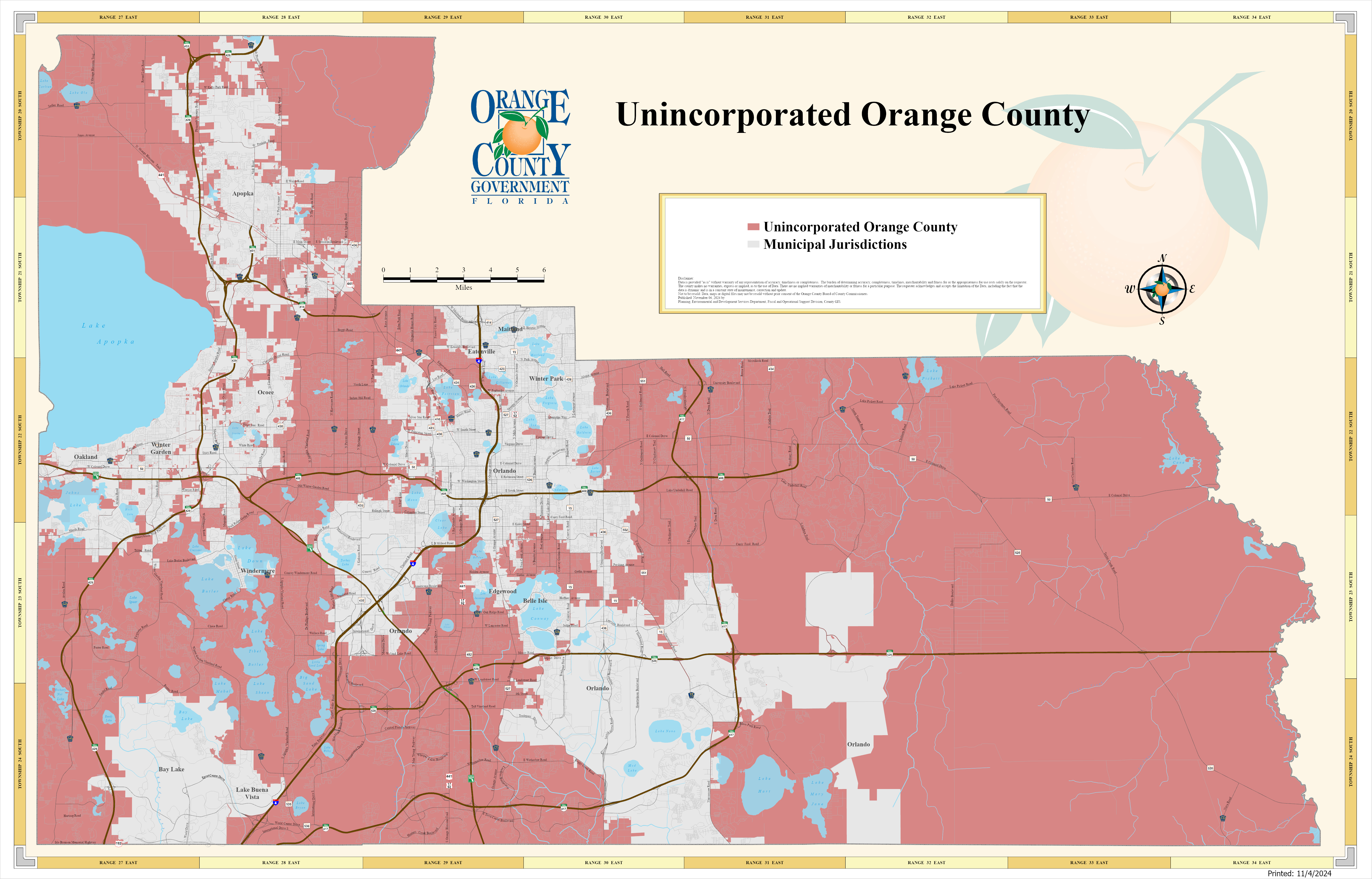 Unincorporated Orange County map