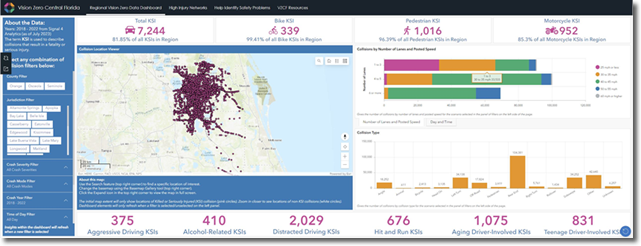 Screen shot of the Vision Zero dashboard